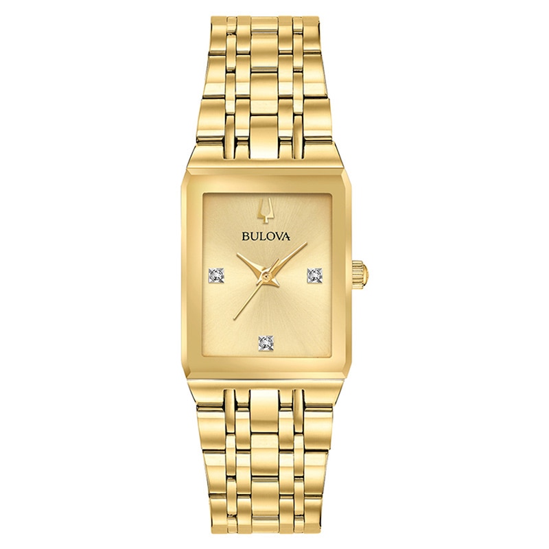 Ladies' Bulova Futuro Diamond Accent Gold-Tone Watch with Rectangular Gold-Tone Dial (Model: 97P140)