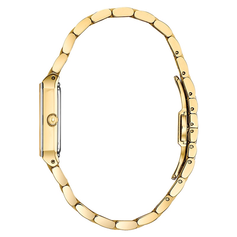 Ladies' Bulova Futuro Diamond Accent Gold-Tone Watch with Rectangular Gold-Tone Dial (Model: 97P140)