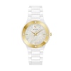 Thumbnail Image 0 of Ladies' Bulova Millenia Diamond Accent Gold-Tone and White Ceramic Watch with Mother-of-Pearl Dial (Model: 98R292)