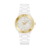 Thumbnail Image 1 of Ladies' Bulova Millenia Diamond Accent Gold-Tone and White Ceramic Watch with Mother-of-Pearl Dial (Model: 98R292)