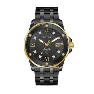 Men's Bulova Marine Star Diamond Accent Two-Tone IP Watch with Black Dial (Model: 98D176)