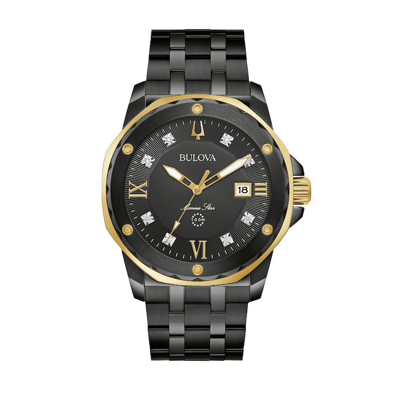 Men's Bulova Marine Star Diamond Accent Two-Tone IP Watch with Black Dial (Model: 98D176)|Peoples Jewellers