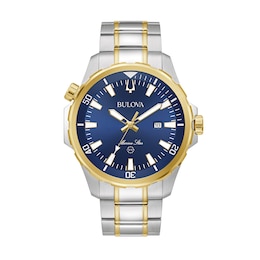 Men's Bulova Marine Star Two-Tone Watch with Blue Dial (Model: 98B384)