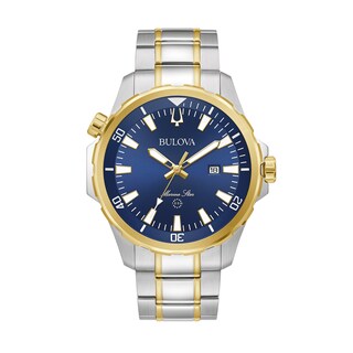 Men's Bulova Marine Star Two-Tone Watch with Blue Dial (Model: 98B384)