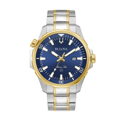 Men's Bulova Marine Star Two-Tone Watch with Blue Dial (Model: 98B384)
