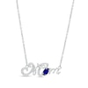 Thumbnail Image 0 of Oval Blue and White Lab-Created Sapphire Cursive "Mom" Necklace in Sterling Silver - 18.75"