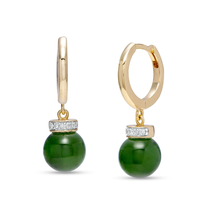 8.0mm Jade and Diamond Accent Collar Drop Earrings in 14K Gold|Peoples Jewellers