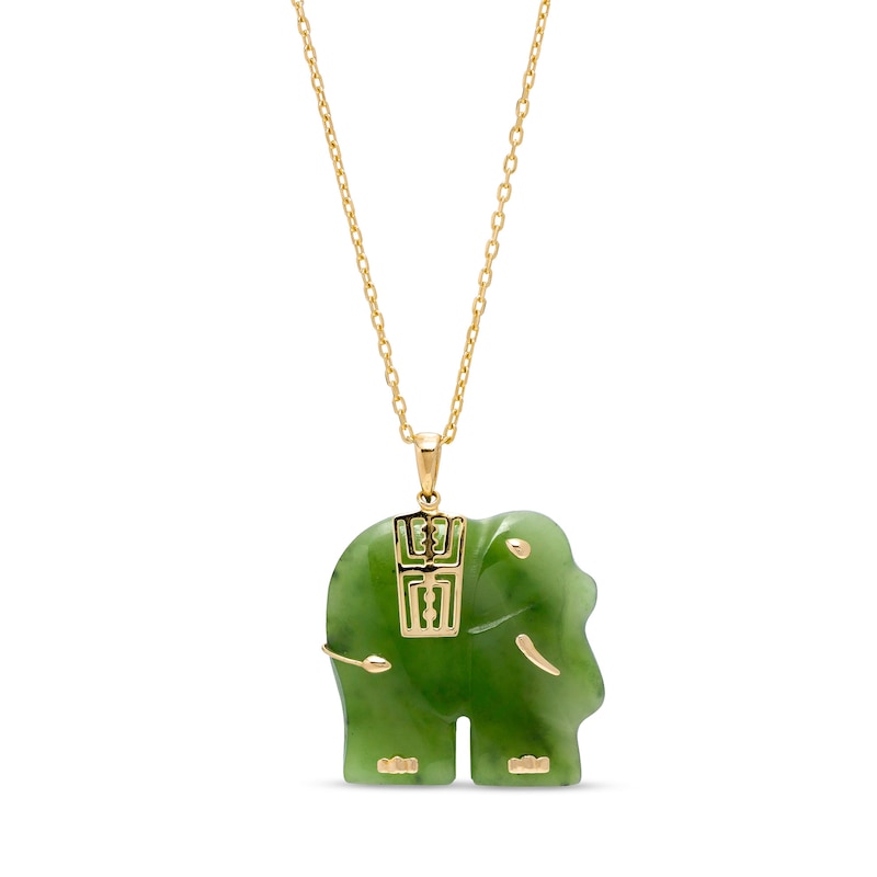 Main Image 1 of Jade Elephant Pendant in 14K Gold