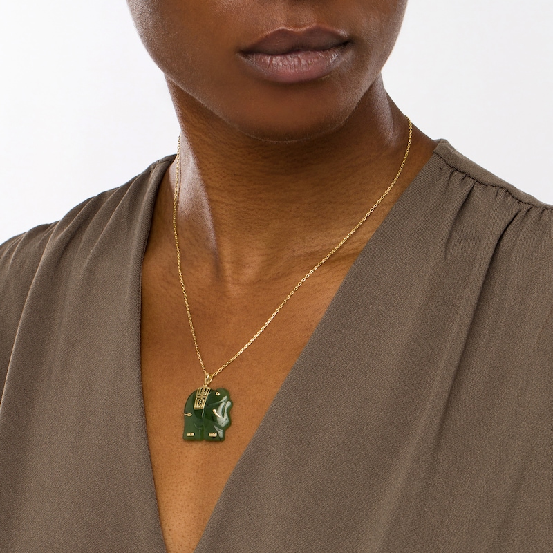 Main Image 2 of Jade Elephant Pendant in 14K Gold