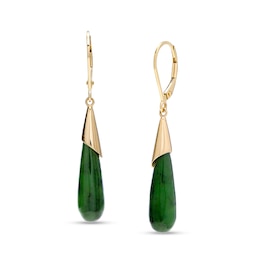 Elongated Jade Teardrop Earrings in 14K Gold