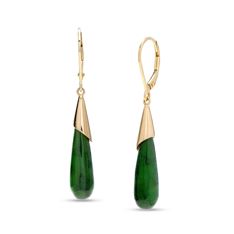 Elongated Jade Teardrop Earrings in 14K Gold|Peoples Jewellers