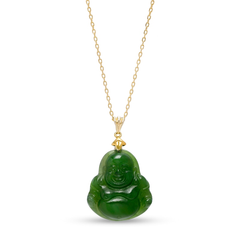 Main Image 1 of Jade Buddha Pendant in 14K Gold