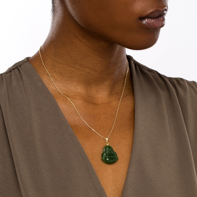 Main Image 2 of Jade Buddha Pendant in 14K Gold