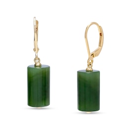 Jade Cylinder Block Drop Earrings in 14K Gold