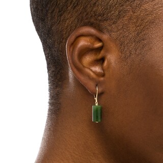 Jade Cylinder Block Drop Earrings in 14K Gold