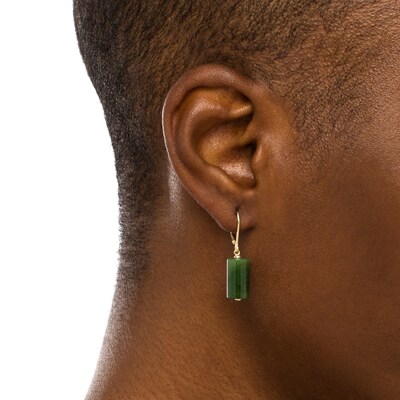 Jade Cylinder Block Drop Earrings in 14K Gold