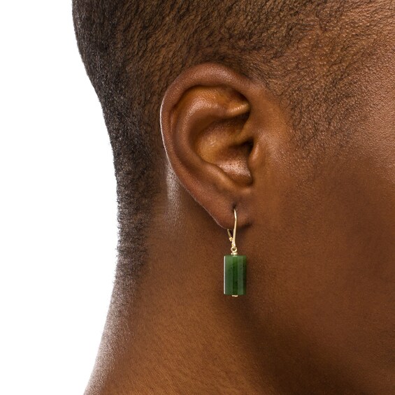 Jade Cylinder Block Drop Earrings in 14K Gold