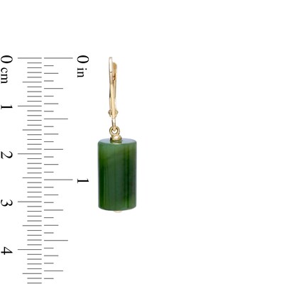 Jade Cylinder Block Drop Earrings in 14K Gold