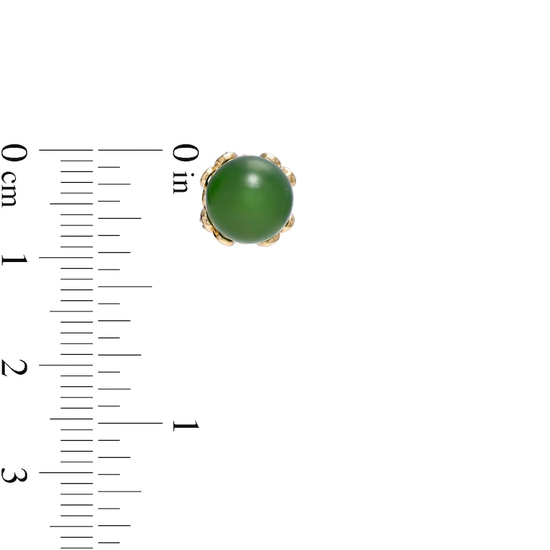 Main Image 3 of 8.0mm Jade and 0.11 CT. T.W. Diamond Flower Cap Stud Earrings in 14K Gold