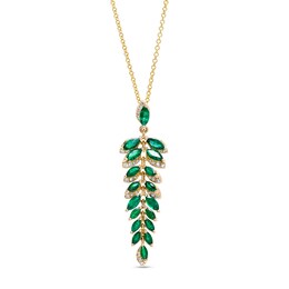 EFFY™ Collection Marquise-Cut Emerald and 0.13 CT. T.W. Diamond Graduated Leaf Vine Linear Drop Pendant in 14K Gold