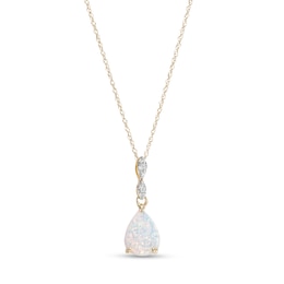 Pear-Shaped Lab-Created Opal and Diamond Accent Teardrop Pendant in 10K Gold