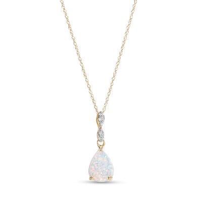 Pear-Shaped Lab-Created Opal and Diamond Accent Teardrop Pendant in 10K Gold