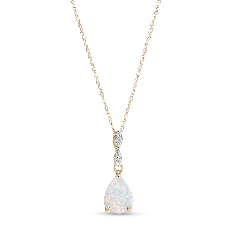 Main Image 1 of Pear-Shaped Lab-Created Opal and Diamond Accent Teardrop Pendant in 10K Gold