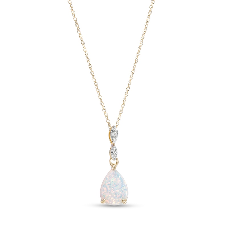 Pear-Shaped Lab-Created Opal and Diamond Accent Teardrop Pendant in 10K Gold|Peoples Jewellers