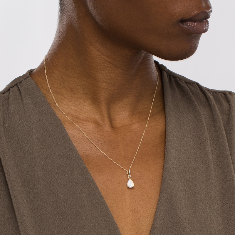 Main Image 2 of Pear-Shaped Lab-Created Opal and Diamond Accent Teardrop Pendant in 10K Gold
