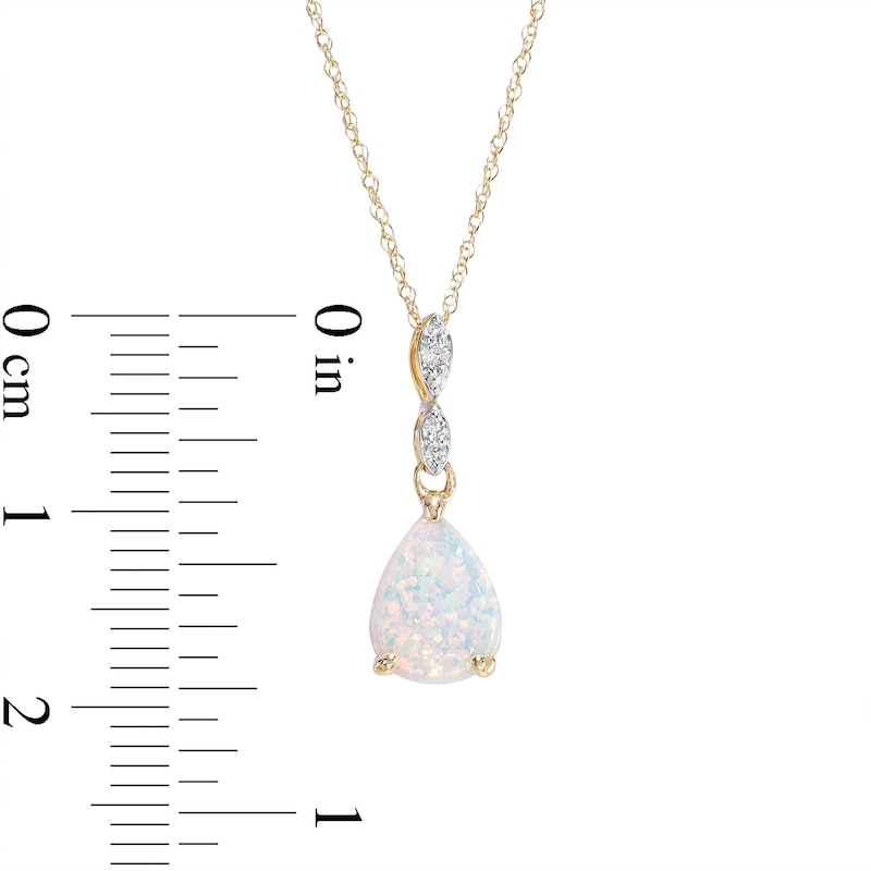 Main Image 3 of Pear-Shaped Lab-Created Opal and Diamond Accent Teardrop Pendant in 10K Gold