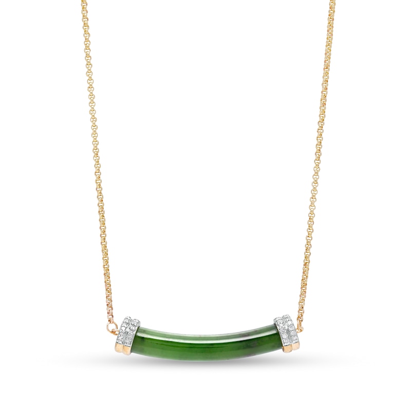 Jade and 0.08 CT. T.W. Diamond Cuff Bar Necklace in 14K Gold|Peoples Jewellers