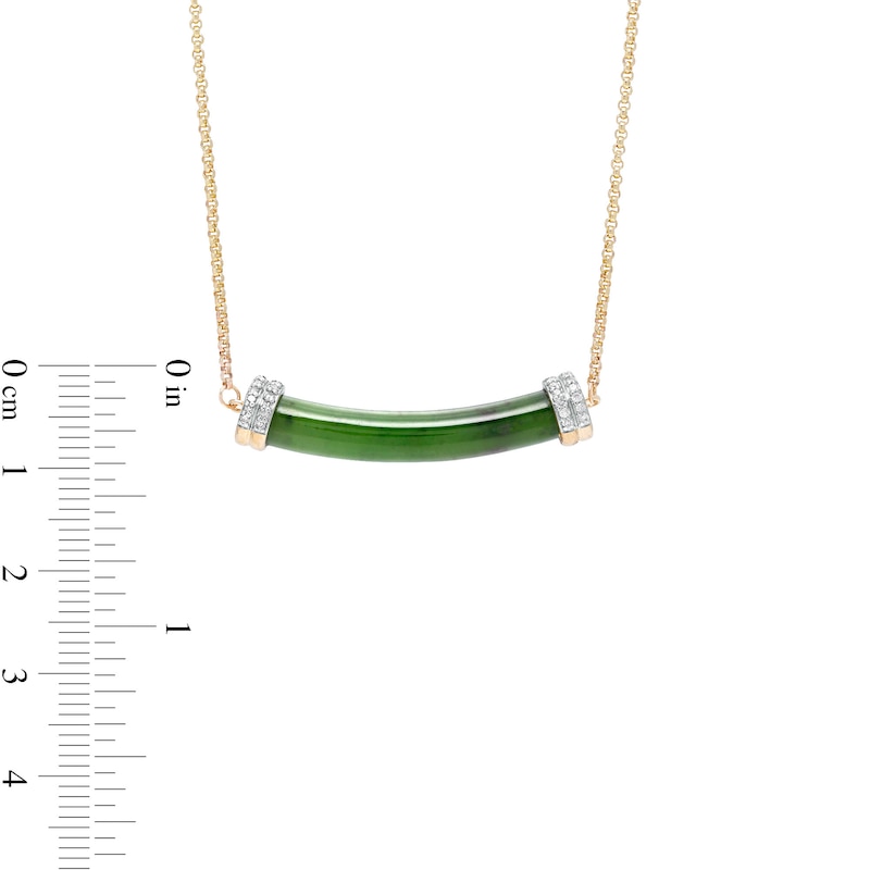 Jade and 0.08 CT. T.W. Diamond Cuff Bar Necklace in 14K Gold