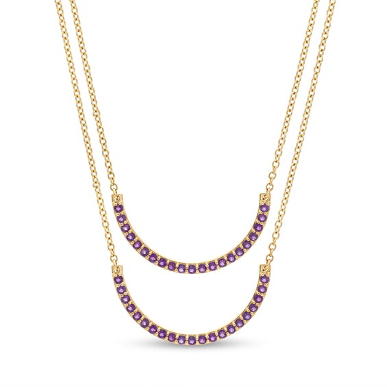 Amethyst Half Circle Necklace Set in 10K Gold