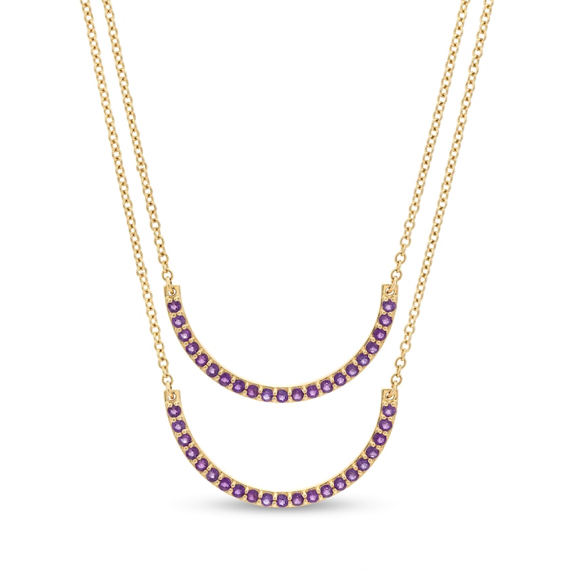 Amethyst Half Circle Necklace Set in 10K Gold