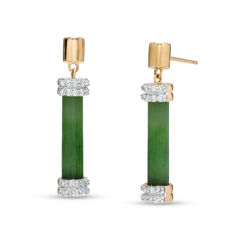 Main Image 1 of Jade and 0.29 CT. T.W. Diamond Cuff Bar Drop Earrings in 14K Gold