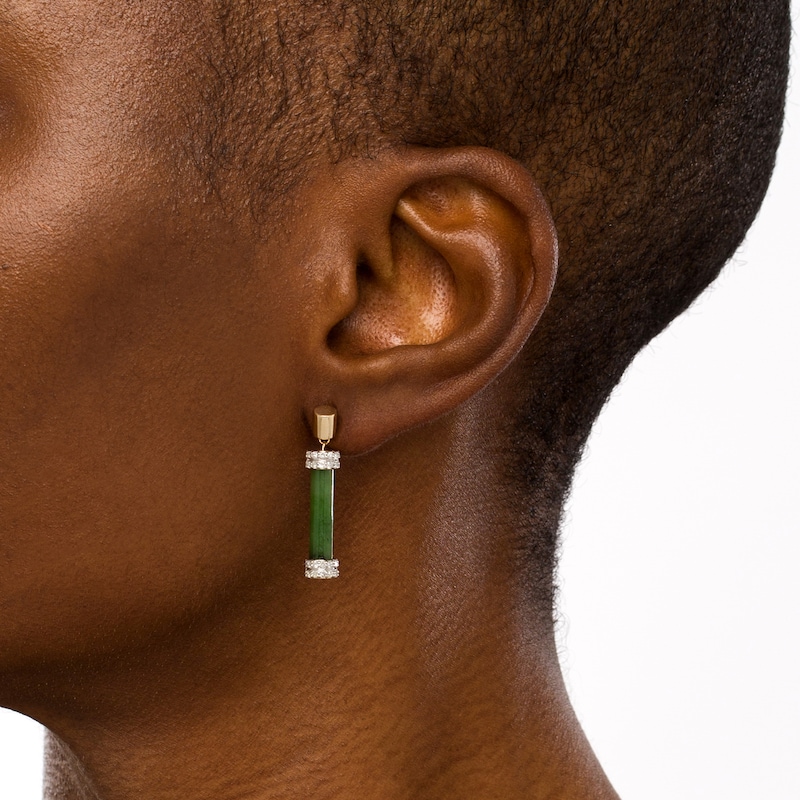 Main Image 2 of Jade and 0.29 CT. T.W. Diamond Cuff Bar Drop Earrings in 14K Gold
