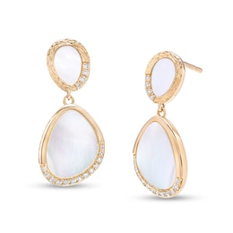 EFFY™ Collection Mother-of-Pearl and 0.13 CT. T.W. Diamond Abstract Double Drop Earrings in 14K Gold