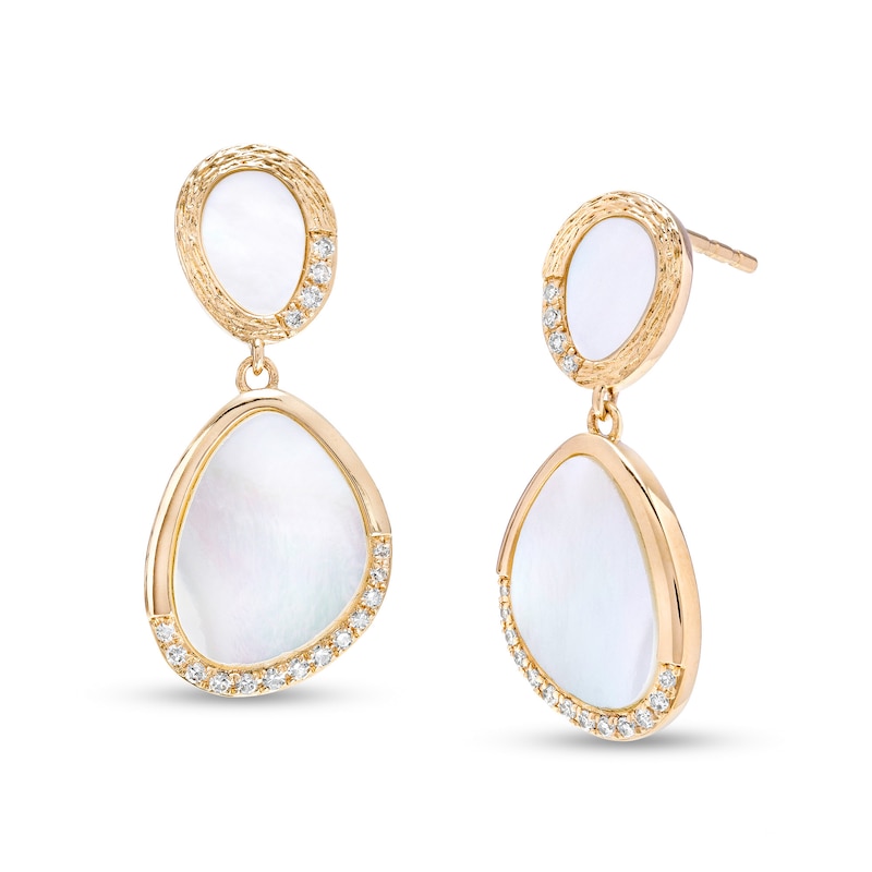 EFFY™ Collection Mother-of-Pearl and 0.13 CT. T.W. Diamond Abstract Double Drop Earrings in 14K Gold|Peoples Jewellers