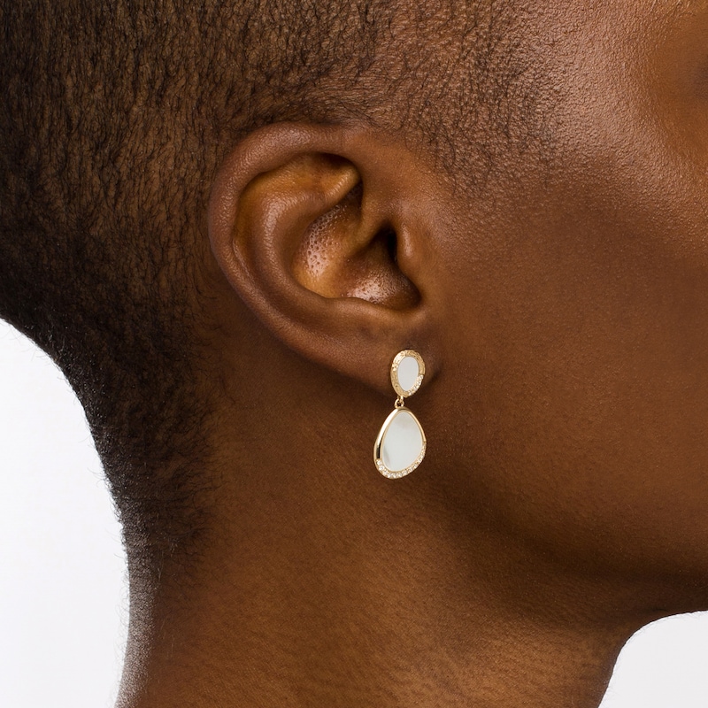 Main Image 2 of EFFY™ Collection Mother-of-Pearl and 0.13 CT. T.W. Diamond Abstract Double Drop Earrings in 14K Gold