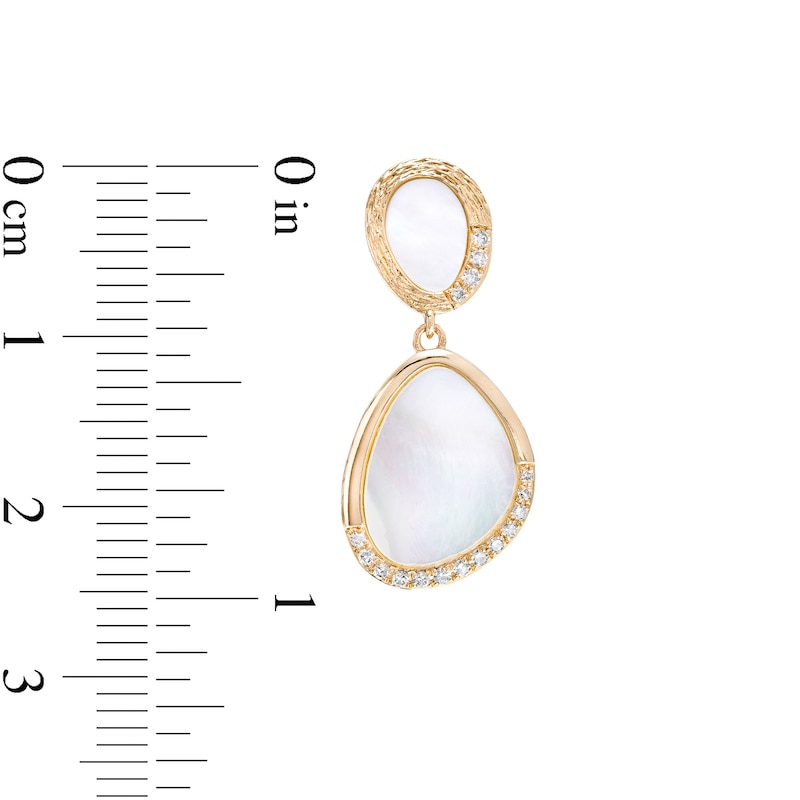 Main Image 3 of EFFY™ Collection Mother-of-Pearl and 0.13 CT. T.W. Diamond Abstract Double Drop Earrings in 14K Gold