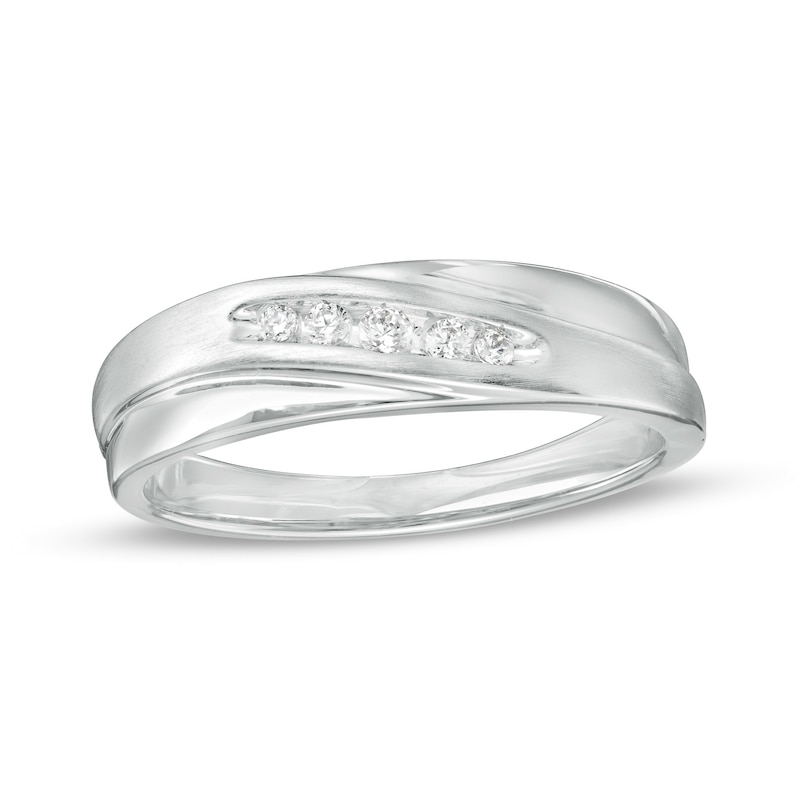 Men's 0.10 CT. T.W. Diamond Slant Overlay Band in 10K White Gold|Peoples Jewellers