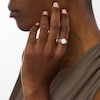 Thumbnail Image 2 of Oval Lab-Created Opal and 0.145 CT. T.W. Diamond Triple Row Split Shank Ring in 10K Gold