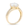 Thumbnail Image 3 of Oval Lab-Created Opal and 0.145 CT. T.W. Diamond Triple Row Split Shank Ring in 10K Gold