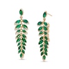 Thumbnail Image 1 of EFFY™ Collection Marquise-Cut Emerald and 0.26 CT. T.W. Diamond Graduated Leaf Vine Linear Drop Earrings in 14K Gold
