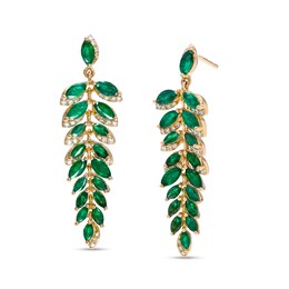 EFFY™ Collection Marquise-Cut Emerald and 0.26 CT. T.W. Diamond Graduated Leaf Vine Linear Drop Earrings in 14K Gold