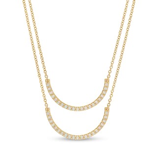 Lab-Created Opal Half Circle Necklace Set in 10K Gold