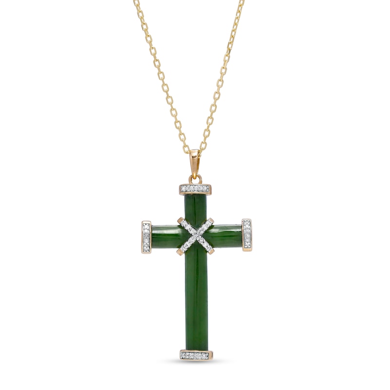 Jade and 0.11 CT. T.W. Diamond Cross Pendant in 14K Gold|Peoples Jewellers