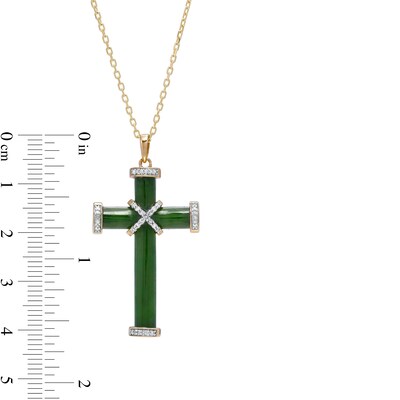 Jade and 0.11 CT. T.W. Diamond Cross Pendant in 14K Gold