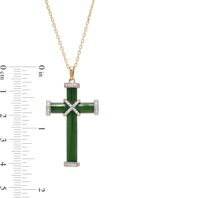Main Image 3 of Jade and 0.11 CT. T.W. Diamond Cross Pendant in 14K Gold