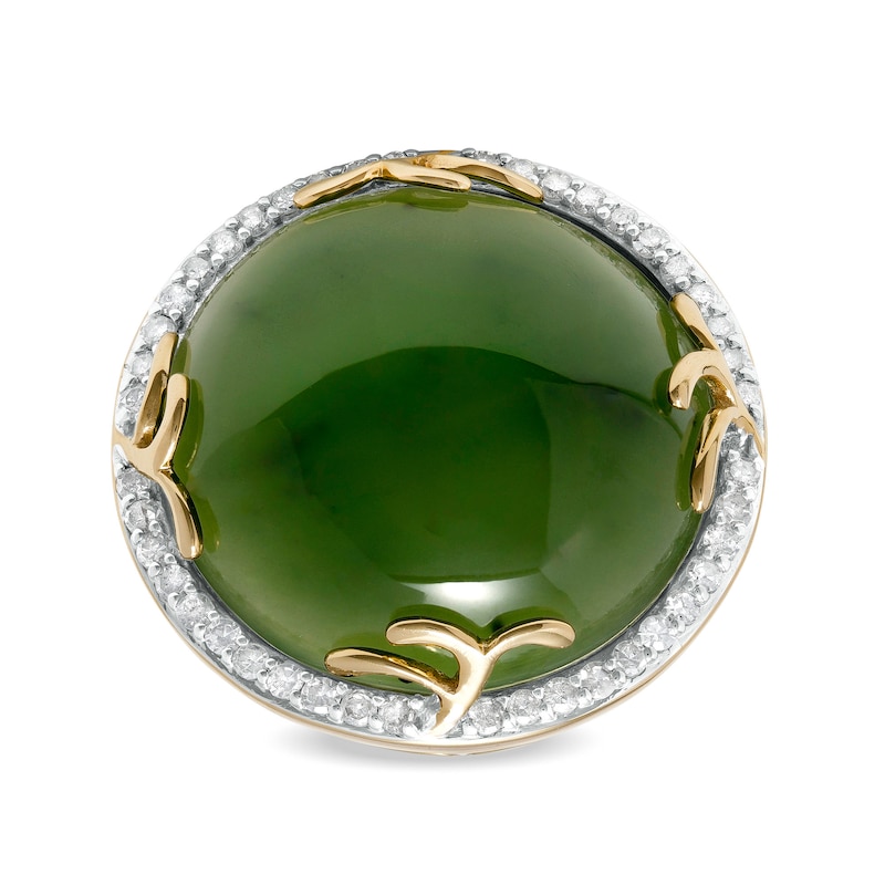 Main Image 1 of 20.0mm Jade and 0.36 CT. T.W. Diamond Frame Ring in 14K Gold
